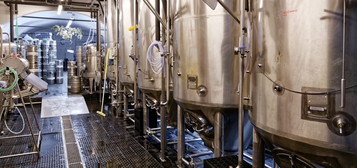 Fermenter tanks in microbrewery.