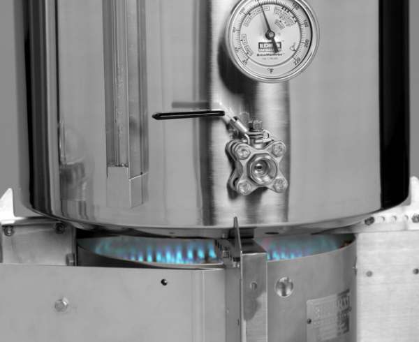 Blichmann Engineering Hellfire Brewing Burner with blue flame at bottom