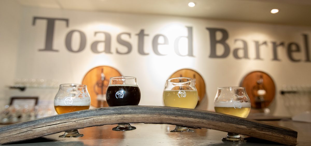A flight of beers from Toasted Barrel brewery