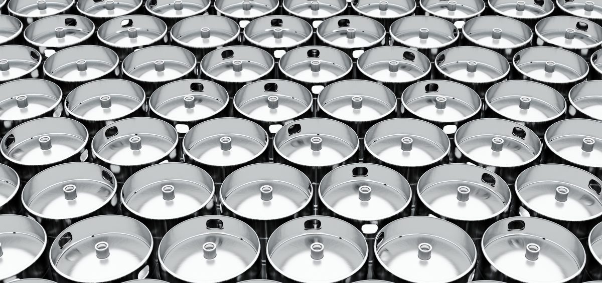 Beer kegs lined up side by side