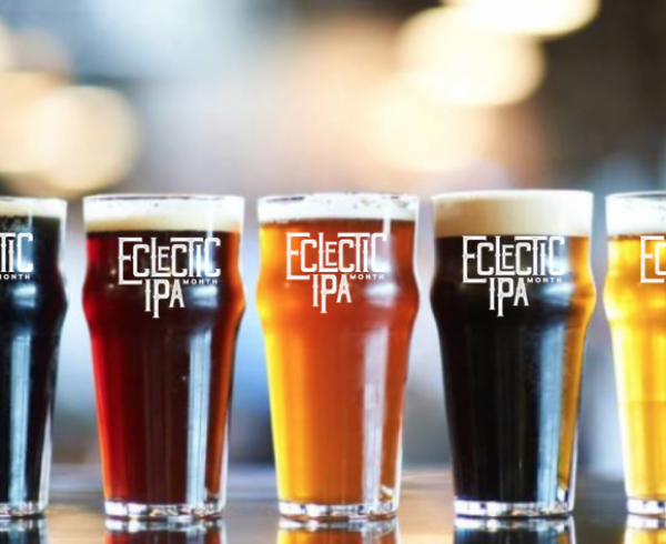 Eclectic IPA Month at 21st Amendment and Magnolia. Beers Lined up in logo glasses