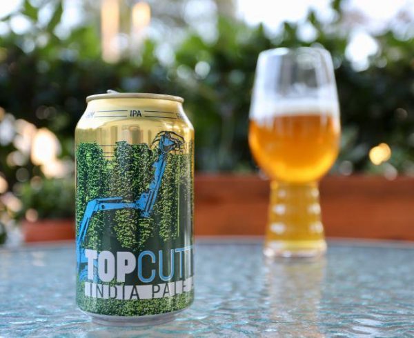 Bale Breaker Brewing Company Topcutter IPA in can with glass in background