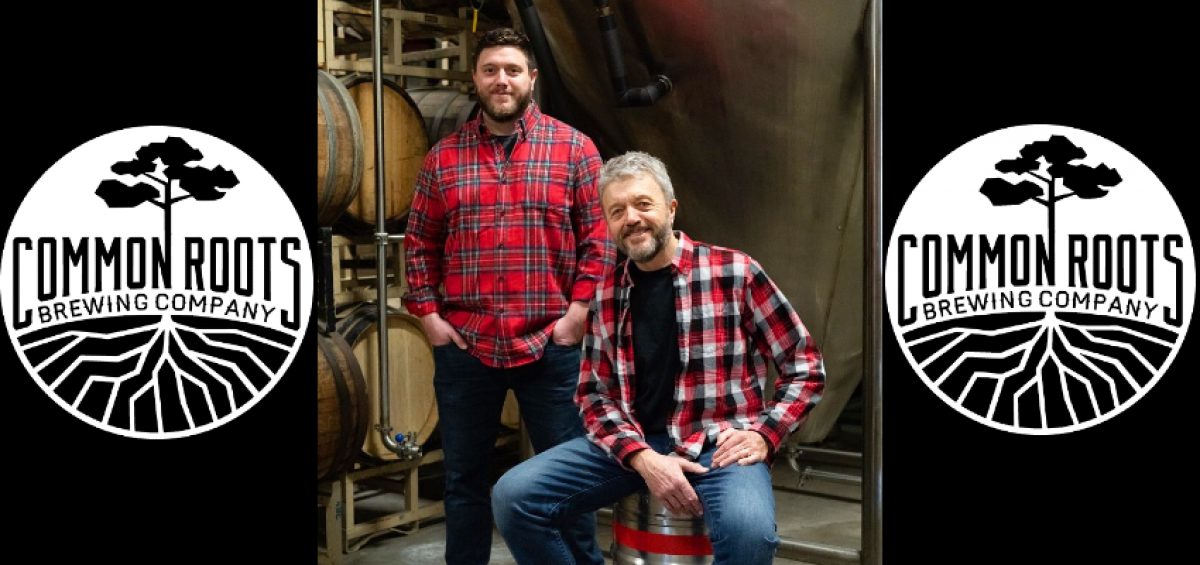Common Roots Brewing Company photo of Christian and Bert Weber with logos on each side
