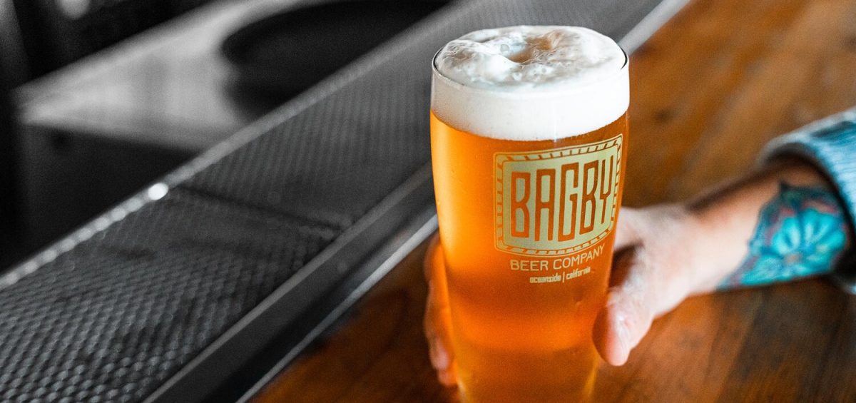 Bagby Beer Company logo glass on bar
